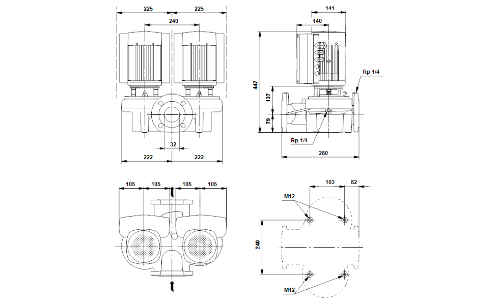 GRUNDFOS Einstufige Inlinepumpe TPED 32-230/2 A-F-A-BUBE Art. 96488581