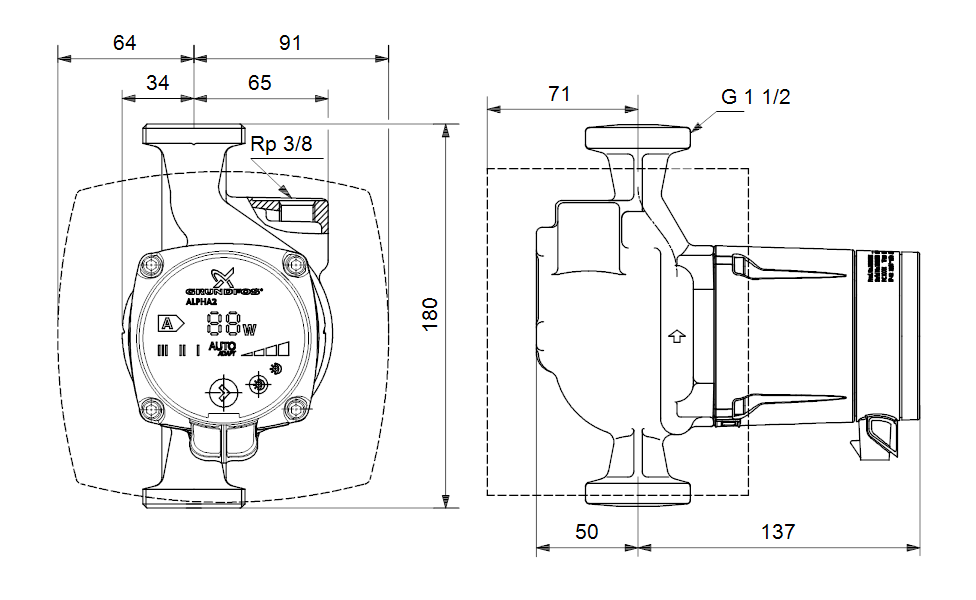 GRUNDFOS Nassläufer-Umwälzpumpe ALPHA2 25-60 A 180 Art. 95047519