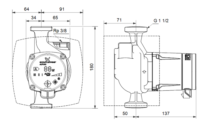 GRUNDFOS Nassläufer-Umwälzpumpe ALPHA2 25-60 A 180 Art. 95047519
