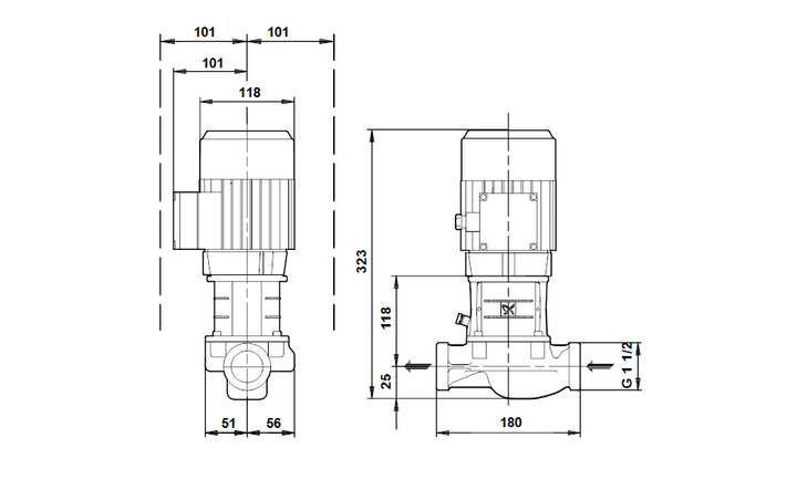 GRUNDFOS Einstufige Inlinepumpe TP 25-50/2 A-O-A-BUBE Art. 96408459