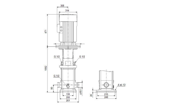 GRUNDFOS Vertikale Mehrstufige Kreiselpumpe CRNE 15-14 Art. 96512838