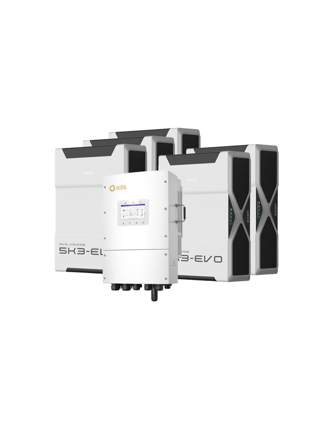 Dreiphasige Speichersystem Wechselrichter LV Solis 12kW Lithium 26.1kWh Weco 5k3 EVO