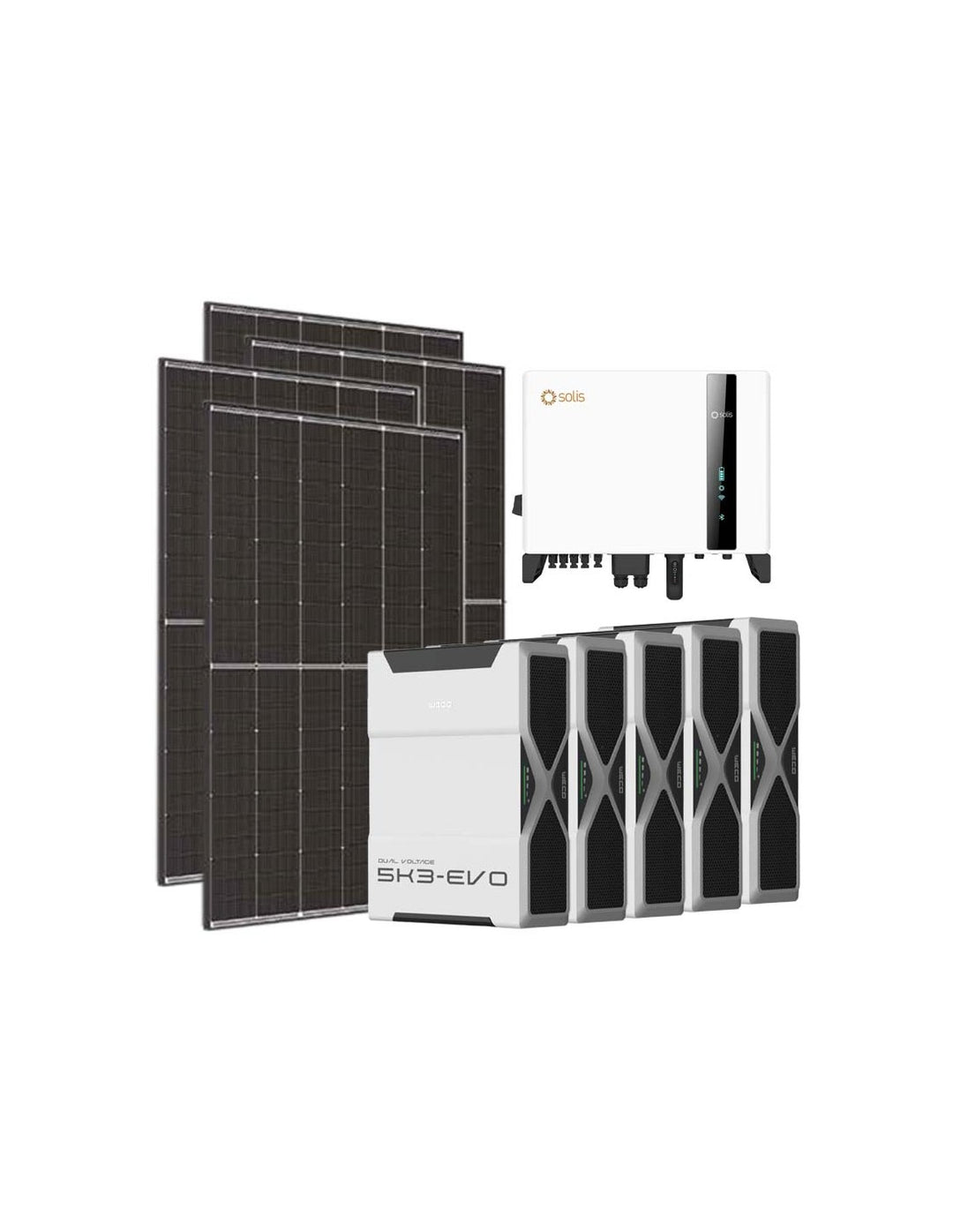 Dreiphasiges Photovoltaik-Kit 5400W Wechselrichter Solis 5kW Lithium 26.1kWh Weco EVO 5k3