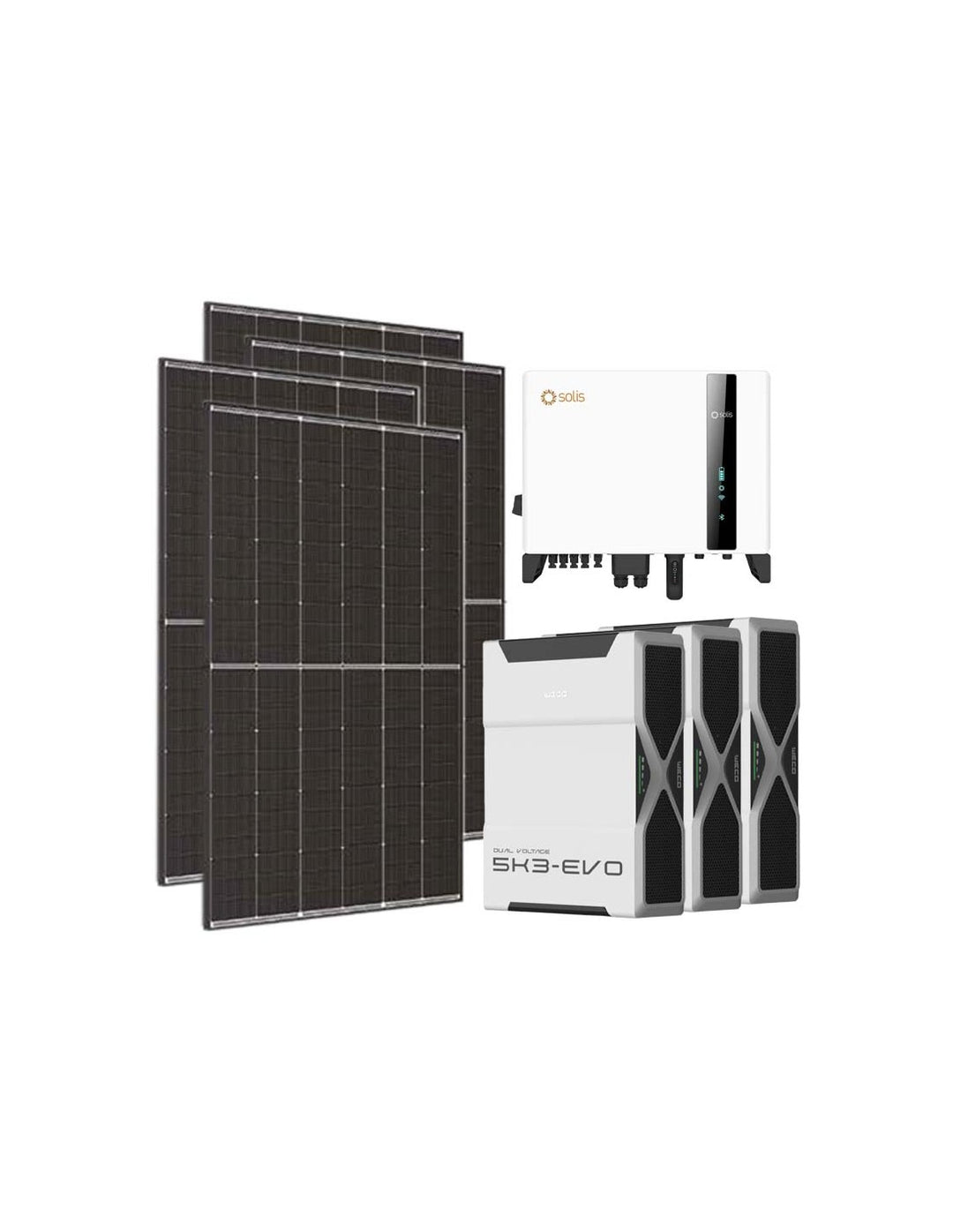 Dreiphasiges Photovoltaik-Kit 8100W Wechselrichter Solis 8kW Lithium 15.6kWh Weco EVO 5k3