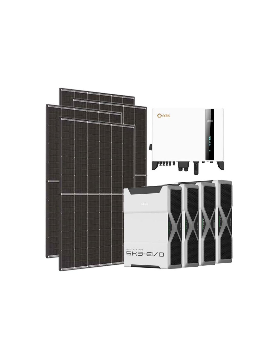 Dreiphasiges Photovoltaik-Kit 8100W Wechselrichter Solis 8kW Lithium 20.8kWh Weco EVO 5k3