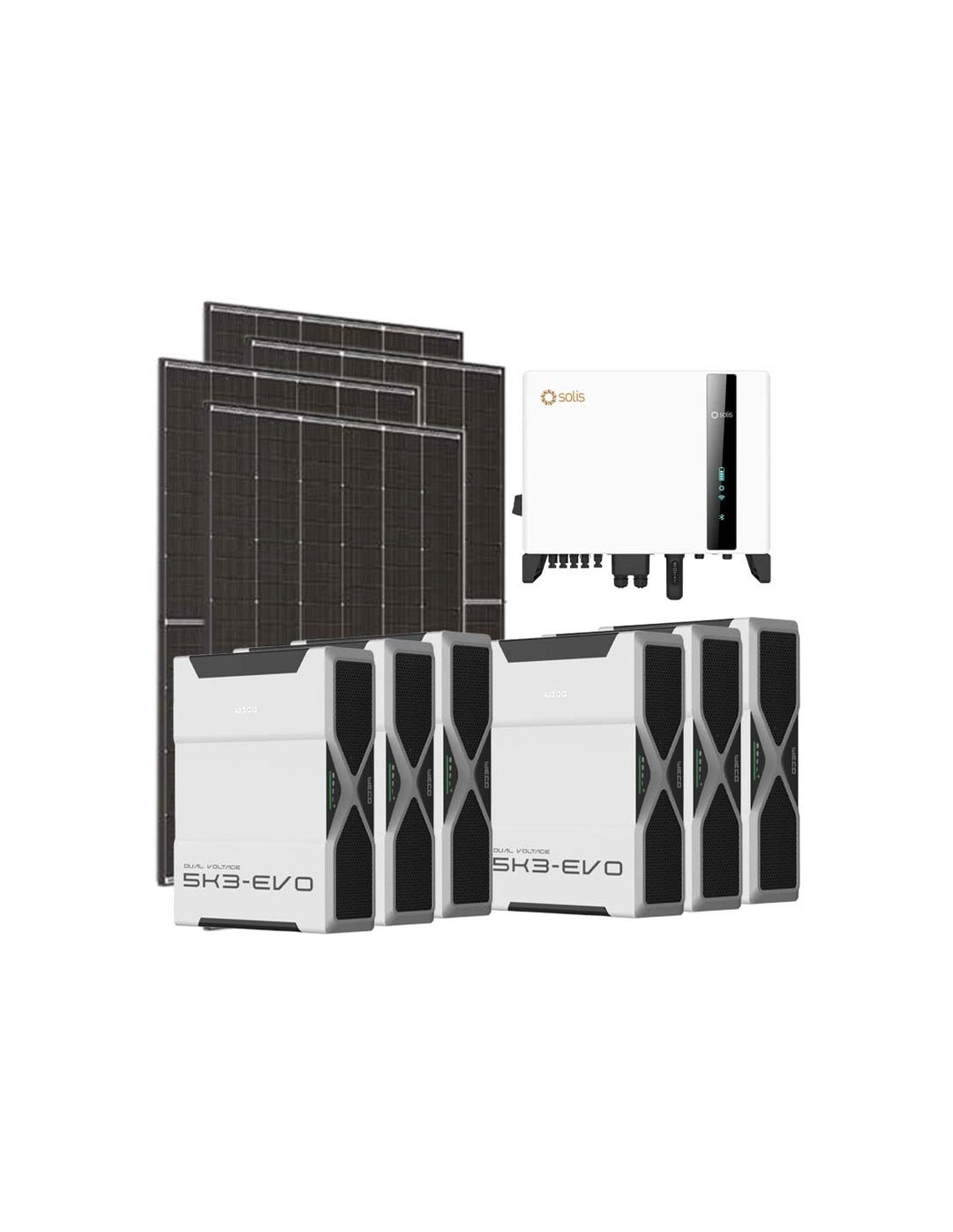 Dreiphasiges Photovoltaik-Kit 8100W Wechselrichter Solis 8kW Lithium 31.3kWh Weco EVO 5k3