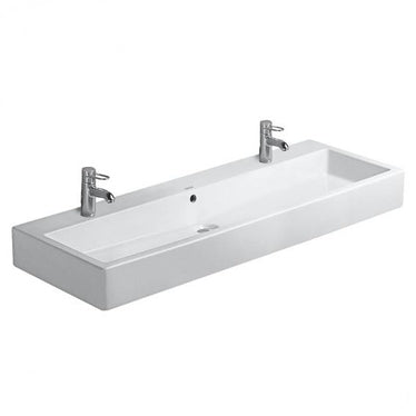 Duravit Konsolenwaschbecken 120 cm, mit zwei Löchern für zwei Einhebelmischer, mit Überlauf, Weiß VERO 0454120024