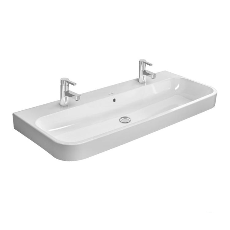 Duravit Konsolenwaschbecken 120 cm, mit Doppelbohrung für Doppelmischer, mit Überlauf, Weiß HAPPY D. 2318120026