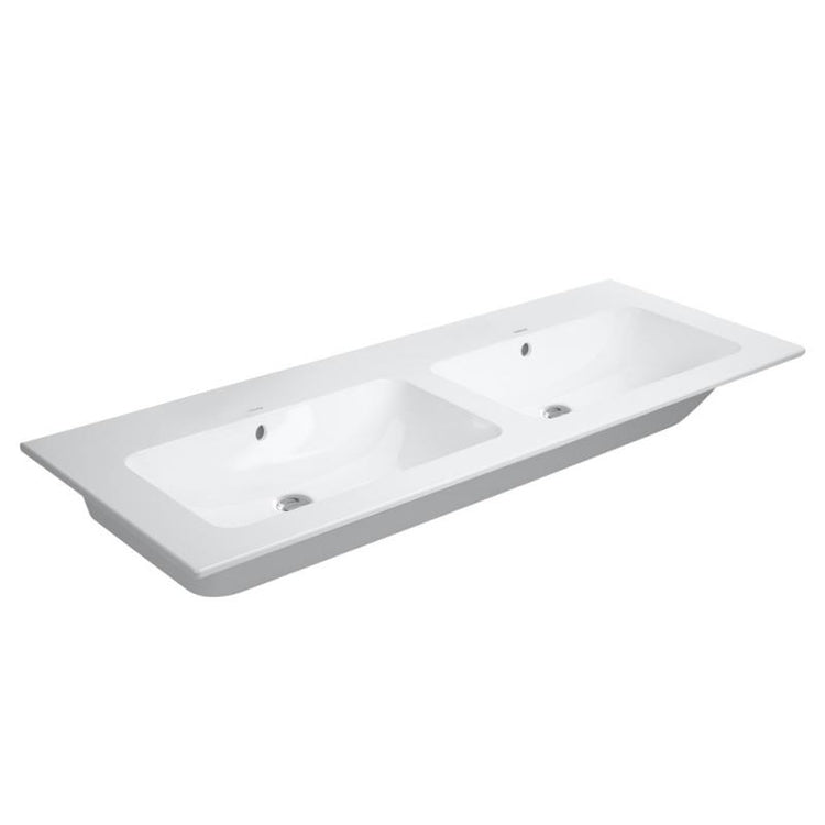 Duravit Doppel-Waschtischkonsole 130 cm ohne Loch für Armaturen, mit Überlauf, mit Hahnlochbank, Weiß ME BY STARCK 2336130060
