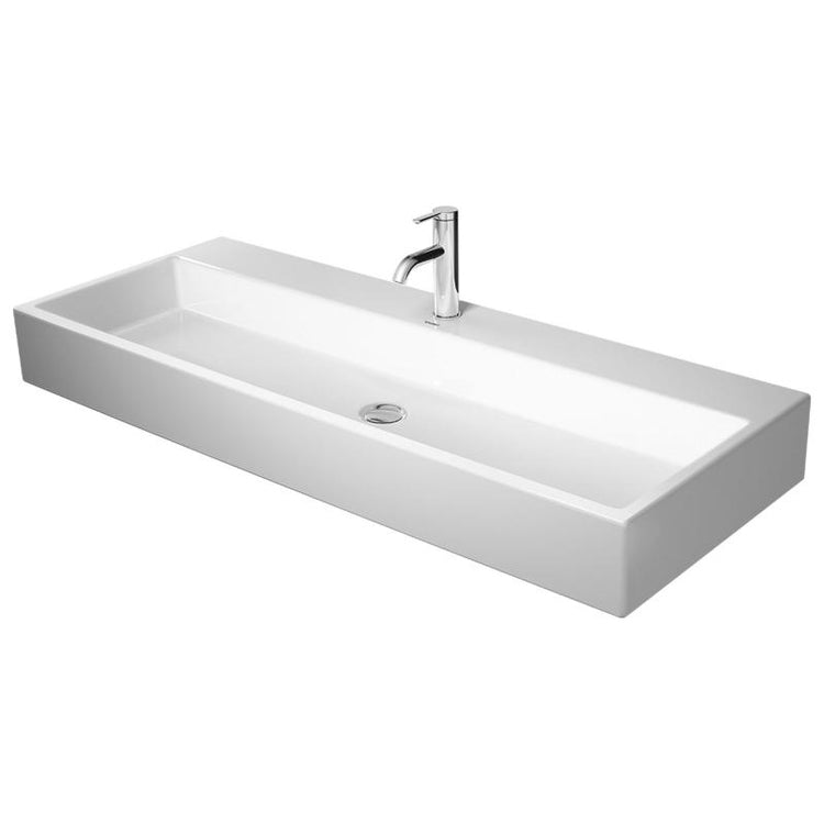Duravit Waschbecken Konsole 120 cm, Einloch, ohne Überlauf, mit Hahnlochbank, Unterseite emailliert, Weiß VERO AIR 2350120041