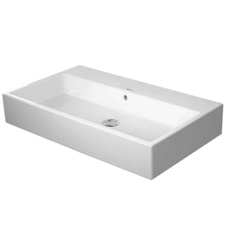 Duravit Konsolenspüle 80 cm, ohne Loch für Armaturen, mit Überlauf, mit Hahnlochbank, untere Seite emailliert, Weiß VERO AIR 2350800060