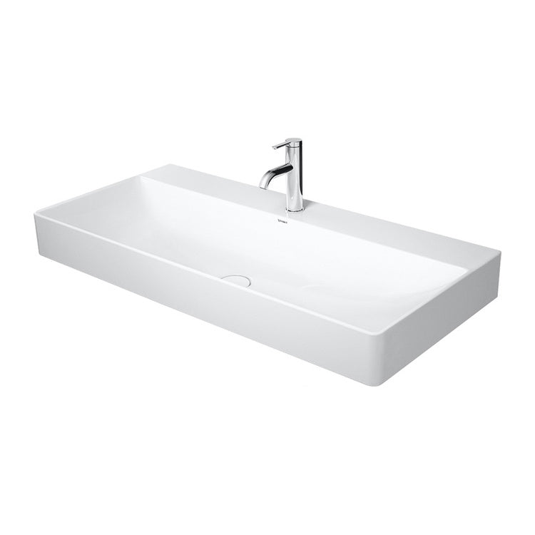 Duravit Konsolenwaschbecken 100 cm Einloch, ohne Überlauf, mit Hahnlochbank, Unterseite emailliert, Weiß DURASQUARE 2353100041
