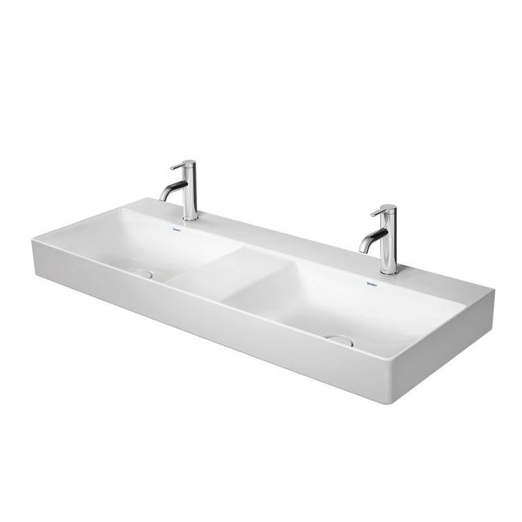 Duravit Waschtischkonsole doppelt 120 cm Einlochtisch, ohne Überlauf, mit Hahnlochbank, untere Seite emailliert, Weiß DURASQUARE 2353120041