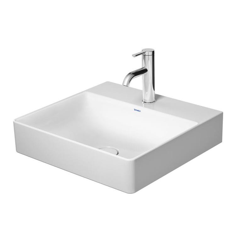 Duravit Konsolenwaschbecken 50 cm Einloch, ohne Überlauf, mit Hahnlochbank, Unterseite emailliert, Weiß DURASQUARE 2353500041