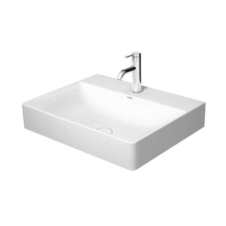 Duravit Konsolenwaschbecken 60 cm Einloch, ohne Überlauf, mit Hahnlochbank, Unterseite emailliert, Weiß DURASQUARE 2353600041