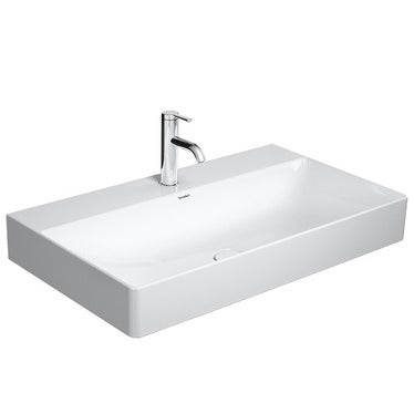 Duravit Konsolenwaschbecken 80 cm Einloch, ohne Überlauf, mit Hahnlochbank, Unterseite emailliert, Weiß DURASQUARE 2353800041