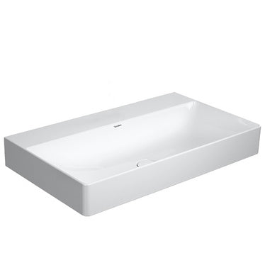 Duravit Waschbecken Konsolenausführung 80 cm ohne Loch für Armaturen, ohne Überlauf, mit Hahnlochbank, Weiß DURASQUARE 2353800079