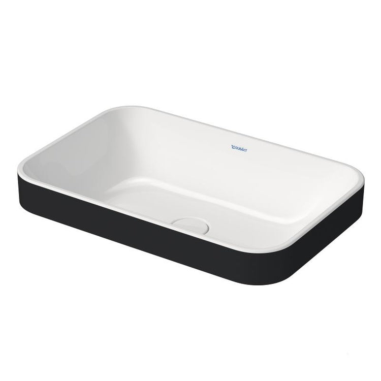 Duravit Aufsatzwaschbecken 60 cm mit Korrektur, ohne Loch und ohne Überlauf, Innenfarbe Weiß glänzende Oberfläche, Außenfarbe Anthrazit matte Oberfläche HAPPY D. PLUS 2359606100