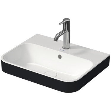 Duravit Aufsatzwaschbecken 50 cm mit Korrektur, Einloch, mit Überlauf, innen weiß glänzend, außen schwarz matt HAPPY D. PLUS 2360506100
