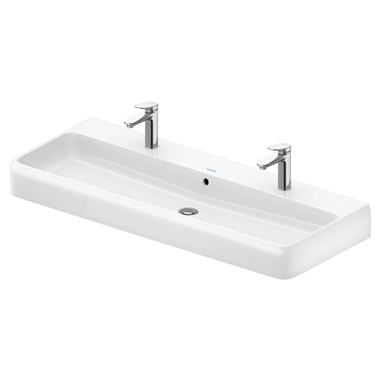 Duravit Waschbecken Konsolenplatte rechteckig L. 120 cm, mit Überlauf und 2 Löchern für Armaturen, Weiß QATEGO 2382120026