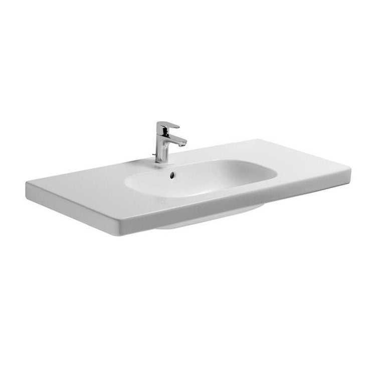 Duravit Konsolenwaschbecken 105 cm Einloch, mit Überlauf und Rand für Armaturen, Unterseite emailliert, Weiß D-CODE 03421000002