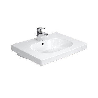 Duravit Konsolenwaschbecken 65 cm Einloch, mit Überlauf und Rand für Armaturen, Unterseite emailliert, Weiß D-CODE 03426500002