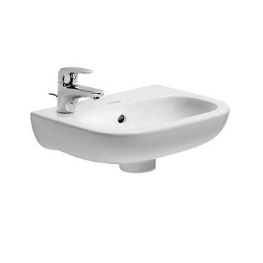 Duravit Einloch-Waschtisch mit Wasserhahnloch links, mit Überlauf und Wasserhahnrands, untere Seite emailliert, Weiß D-CODE 0705360009