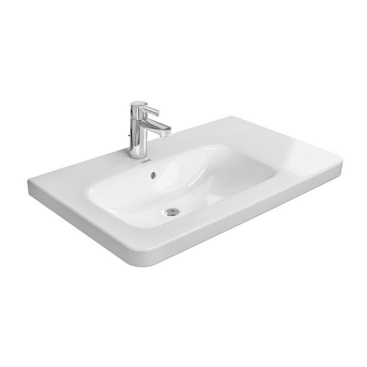 Duravit Asymmetrisches Konsolenwaschbecken 80 cm, Einloch, mit Becken links, mit Überlauf und Rand für Armaturen, untere Seite emailliert, Weiß DURASTYLE 2325800000