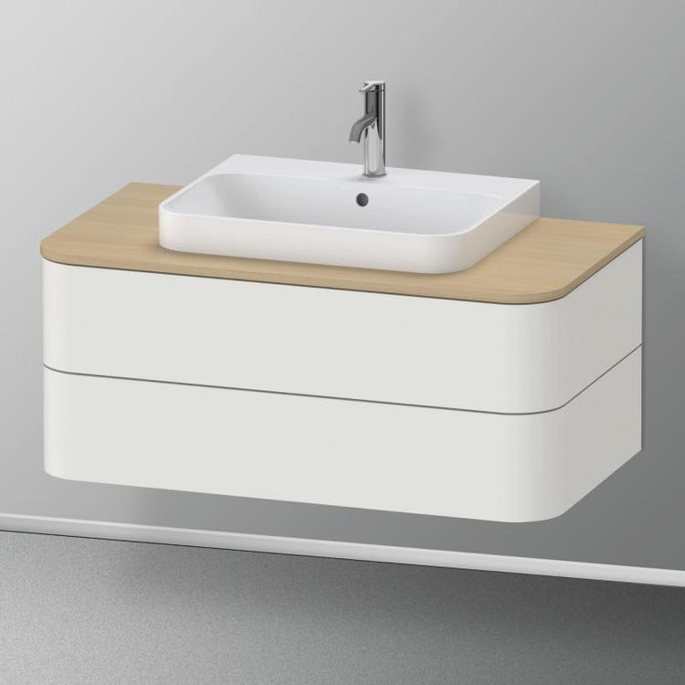 Duravit Hängender Unterschrank 100 cm für Waschtischkonsole, 2 Schubladen, obere Schublade mit Ausschnitt für den Siphon, Weiß Nordic, matte Ausführung HAPPY D. PLUS HP496103939