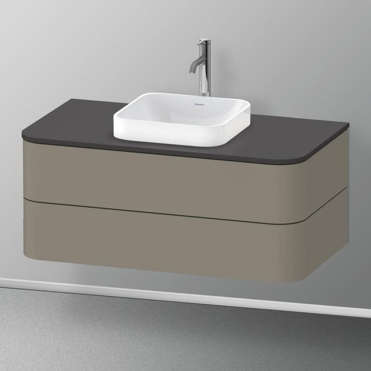 Duravit Hängender Unterschrank für Waschbecken Happy D.2 Plus, 100 cm, 2 Schubladen, obere Schublade mit Ausschnitt für den Siphon und Siphonabdeckung, Farbe Steingrau, matte Oberfläche HAPPY D. PLUS HP497109292
