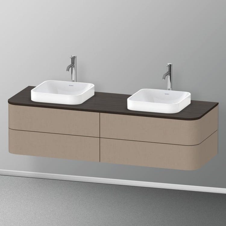 Duravit Hängender Unterschrank für Waschbecken-Konsolen 160 cm, 4 Schubladen, obere Schublade mit Aussparung für den Siphon und Siphonabdeckung, Leinen-Oberfläche HAPPY D. PLUS HP4974B7575