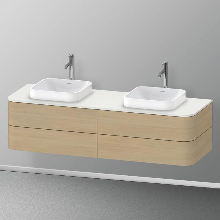 Duravit Hängender Unterschrank für Konsolen 160 cm, 4 Schubladen, obere Schublade mit Ausschnitt für das Siphon und Siphonabdeckung, mediterrane Eichenoberfläche HAPPY D. PLUS HP4974B7171
