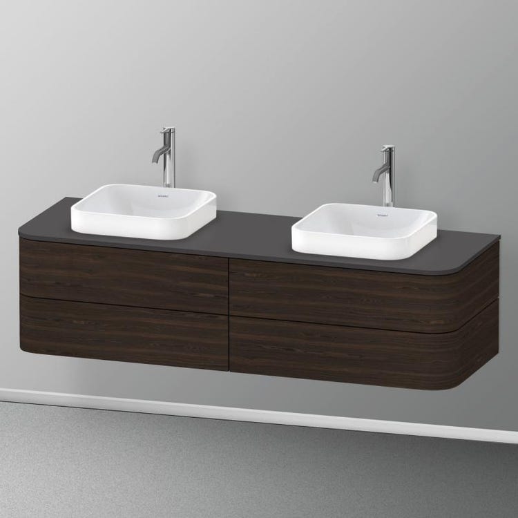 Duravit Hängender Unterschrank für 160 cm Konsolentisch, 4 Schubladen, obere Schublade mit Ausschnitt für den Siphon und Siphonabdeckung, gebürstete Nussbaumoberfläche HAPPY D. PLUS HP4974B6969