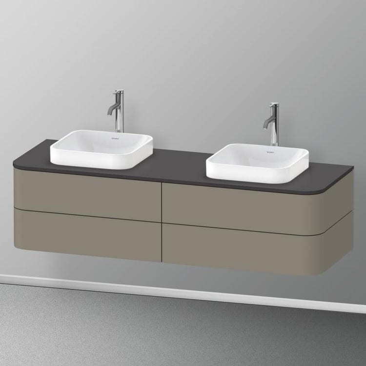 Duravit Hängender Unterschrank für Waschbeckenkonsole 160 cm, 4 Schubladen, obere Schublade mit Ausschnitt für den Siphon und Siphonabdeckung, Weiß, Hochglanzfinish HAPPY D. PLUS HP4974B2222