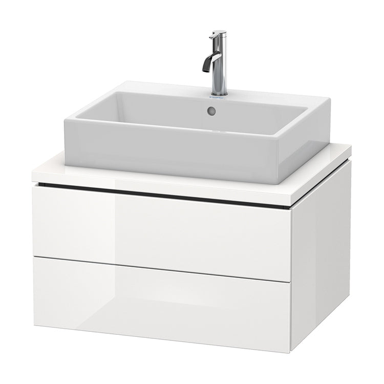 Duravit Hängender Unterschrank für Waschtisch L. 72 T. 55 cm, mit 2 Schubladen, Ausschnitt für Siphon und Siphonabdeckung, ohne Konsole, Weiß, glänzende Oberfläche L-CUBE LC581602222