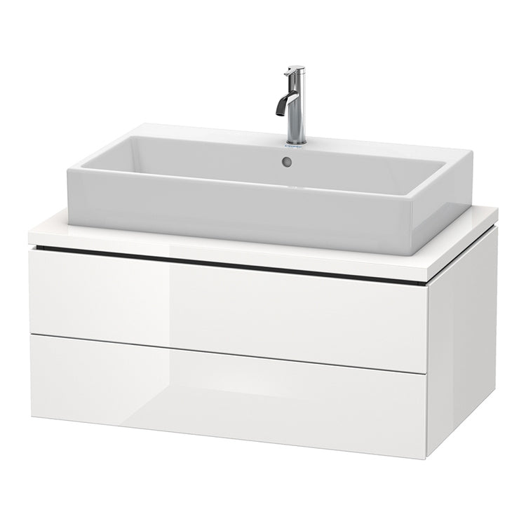 Duravit Hängender Unterschrank für Waschtisch L. 92 T. 55 cm, mit 2 Schubladen, Ausschnitt für Siphon und Siphonabdeckung, ohne Konsole, Weiß, glänzende Oberfläche L-CUBE LC581802222