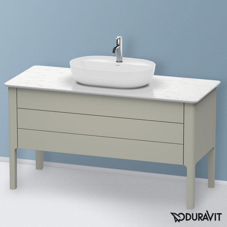 Duravit Bodenstehender Unterschrank für Konsole 133 cm, 1 Schublade, 1 ausziehbares Element, obere Schublade mit Ausschnitt für den Siphon und Siphonabdeckung, Farbe Taupe, matte Oberfläche LUV LU956606060