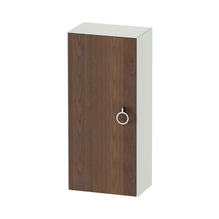 Duravit Niedrige Säule H. 88 cm, 1 Tür mit Scharnier rechts und 2 Glasböden mit Aluminiumträgern, Front aus Massivholz Nussbaumfinish, Korpusfarbe Weiß matt WHITE TULIP WT1323R7736