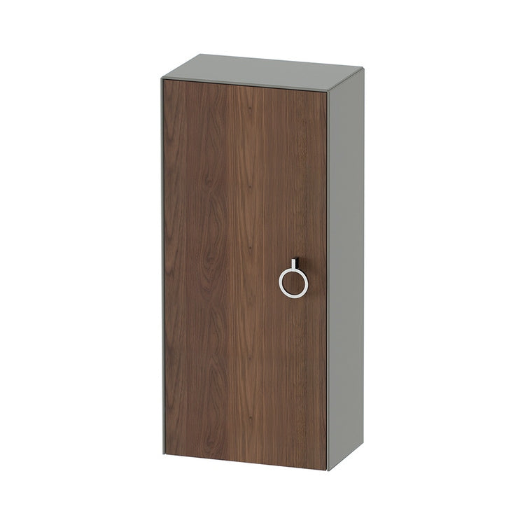 Duravit Niedrige Säule H. 88 cm, 1 Tür mit Scharnier rechts und 2 Glasböden mit Aluminiumhaltern, Front aus massivem Holz Nussbaum-Finish, Korpus Farbe Steingrau, glänzende Ausführung WHITE TULIP WT1323R7792