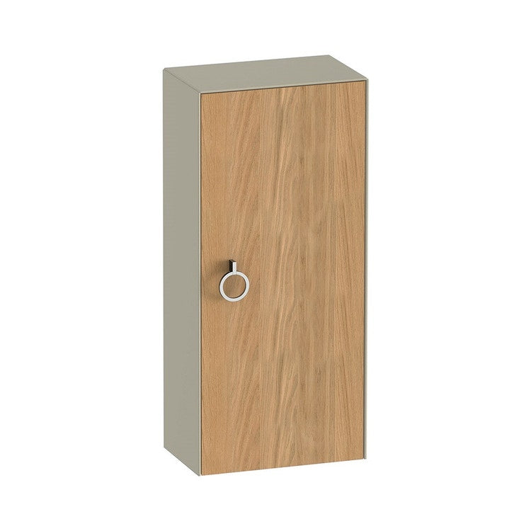 Duravit Niedrige Säule H. 88 cm, 1 Tür mit Scharnier links und 2 Glasböden mit Aluminiumhalterungen, Front aus Massivholz Eichenfinish, Korpusfarbe Taupe Hochglanzfinish WHITE TULIP WT1323LH5H3