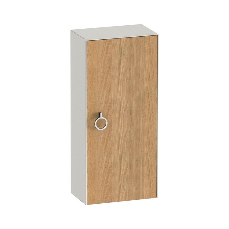 Duravit Niedrige Säule H. 88 cm, 1 Tür mit Scharnier links und 2 Glasböden mit Aluminiumhalterungen, Front aus Massivholz Eichenfinish, Korpusfarbe nordisches Weiß matt WHITE TULIP WT1323LH539