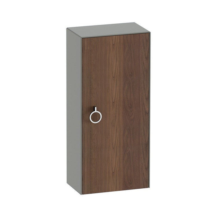 Duravit Niedrige Säule H. 88 cm, 1 Tür mit links angeschlagenem Scharnier und 2 Glasböden mit Aluminiumschienen, Front aus Massivholz Nussbaum-Finish, Korpus Farbe Stein-Grau glänzend WHITE TULIP WT1323L7792