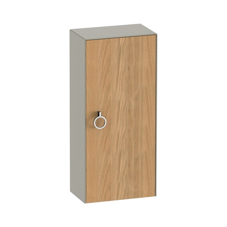 Duravit Niedrige Säule H. 88 cm, 1 Tür mit Scharnier links und 2 Glasböden mit Aluminiumträgern, Front aus Massivholz Eiche, Korpusfarbe Taupe, matte Ausführung WHITE TULIP WT1323LH560