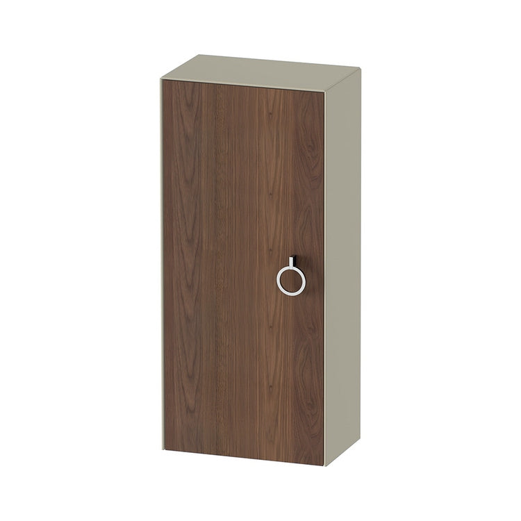 Duravit Niedrige Säule H. 88 cm, 1 Tür mit Scharnier rechts und 2 Glasböden mit Aluminiumhalterungen, Front aus Massivholz Nussbaumfinish, Korpusfarbe Taupe glänzend WHITE TULIP WT1323R77H3