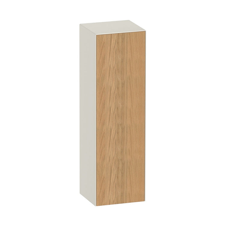 Duravit Niedrige Säule H. 132 cm, 1 Tür mit Scharnier rechts und 3 Glasböden mit Aluminiumträgern, Front aus massivem Holz in Natur-Eichen-Finish, Korpusfarbe weiß nordic, glänzende Ausführung WHITE TULIP WT1332RH5H4