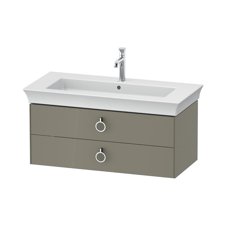 Duravit Hängender Unterschrank L. 98,4 cm, mit 2 Schubladen und Ausschnitt für das Siphon und Siphonabdeckung, Front und Korpus in Stein Grau, glänzende Oberfläche WHITE TULIP WT43520H2H2