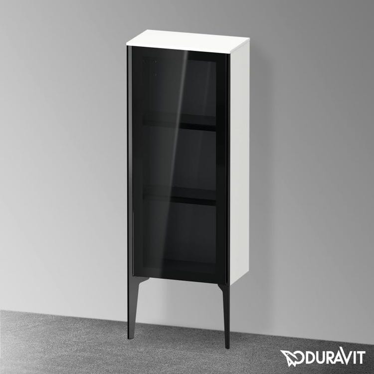 Duravit Niedrige Standkolumne H. 89 cm mit Glastüren, rechts angeschlagen, matt schwarzes Profil, Weiß mattes Finish XVIU XV1360RB218