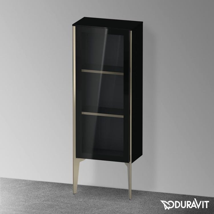 Duravit Niedrige Bodenstandsäule H. 89 cm mit Glastüren, rechte Scharnier, mattes Champagnerprofil, Farbe Schwarz glänzende Ausführung XVIU XV1360RB140