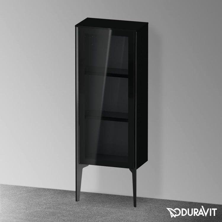 Duravit Niedrige Bodenstandsäule H. 89 cm mit Glastüren, rechte Scharnier, matt schwarzes Profil, Farbe Schwarz glänzende Ausführung XVIU XV1360RB240