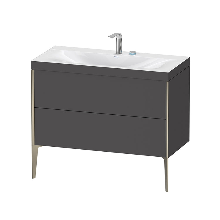 Duravit Konsolenwaschtisch c-bonded, mit bodenstehendem Unterschrank 100 cm, Profil in Champagnerfarbe, Konsolenwaschtisch Viu inklusive, ohne Überlauf, mit Hahnlochbank, Farbe Graphitgrau, matte Ausführung XVIU XV4711EB149C